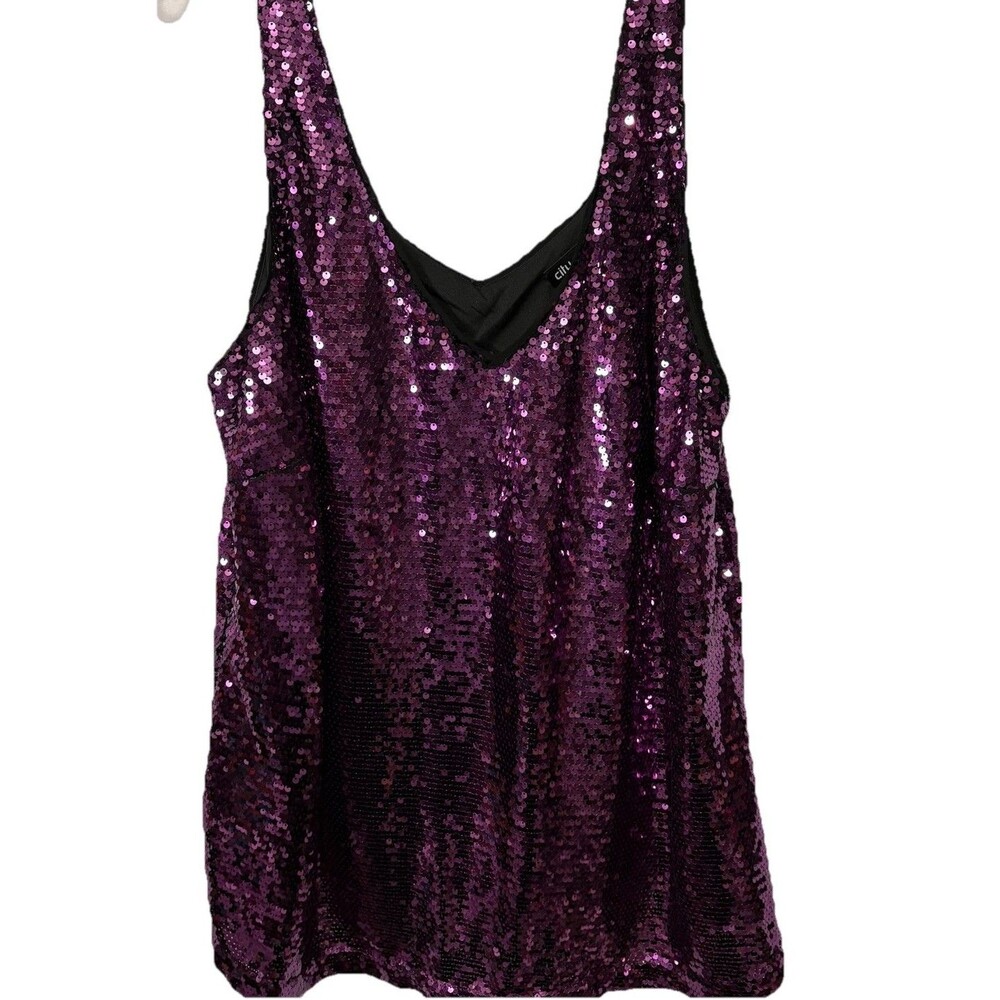 City Chic Top Medium/18 Cami Razzle Dazzle Shiny Purple Metal Sequin Going Out